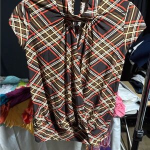 Chic Plaid Women's Blouse in Red and Brown